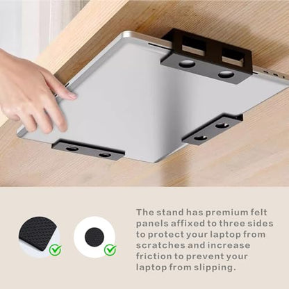 Under Desk Laptop Mount, 3Pcs Metal Laptop Holder for Desk | with Anti-Scratch Silicone Pad, Supports 1.2" Thick Devices (Black)