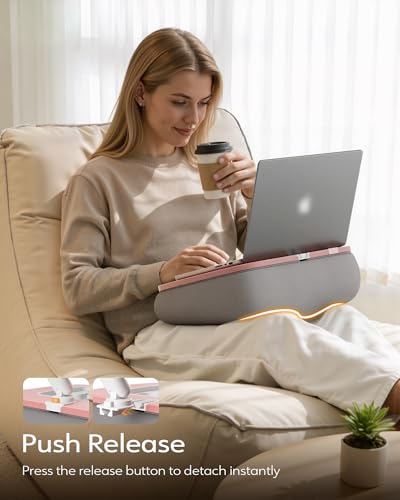 LULULOOK 2-in-1 Lap Desk & Kindle Pillow Stand, Laptop Desk Holder with Beanbag Cushion & Foldable Arm for 14" Laptop,iPad, Phone, 4.7-14.6" Tablet & Kindle Reading in Bed - color: Pink