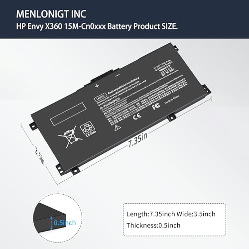 LK03XL 916814-855 l09281-855 Battery for HP Envy X360 15m-bp1xx 15m-cn0xxx 15-cn0xxx 15m-cp0xxx 17m-ae0xx 17-bw 17m-ae111dx 15m-cn0012dx 15m-cn0011dx 15m-bq021dx 15m-bp112dx 916368-421 - size: 7.35 x 3.5 x 0.5 inches LK03XL BATTERY