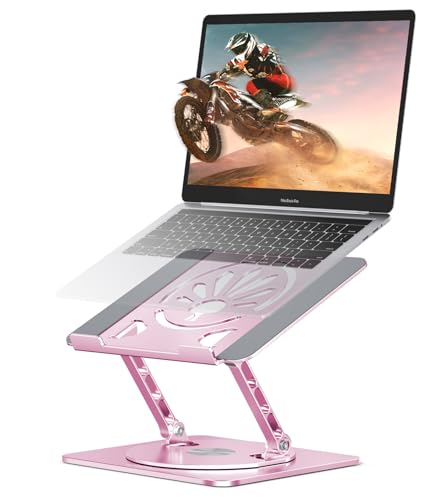 Adjustable Laptop Stand for Desk-360° Rotating Foldable Laptop Holder Ergonomic Laptop Riser for MacBook Pro/Air Dell HP Lenovo Notebook up to 16",Pink - color: Pink