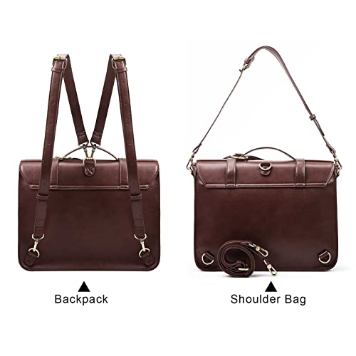 ECOSUSI Briefcase for Women Messenger Backpack PU Leather Laptop Bag Satchel Computer Bag for College Business Travel | PU Leather - color: Coffe
