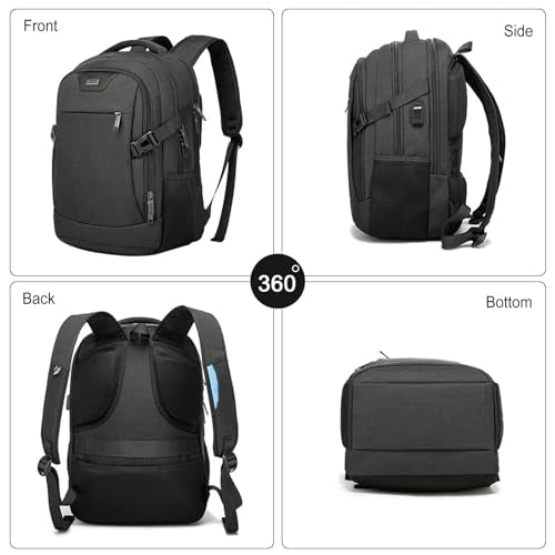 Unisex Laptop Business Backpack Men Work Bag Women Slim Backpack with USB Charging Port Travel Daypack College Rucksack Work for Men fits 15.6 Inch Notebook Black