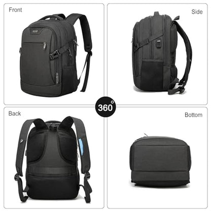Unisex Laptop Business Backpack Men Work Bag Women Slim Backpack with USB Charging Port Travel Daypack College Rucksack Work for Men fits 15.6 Inch Notebook Black
