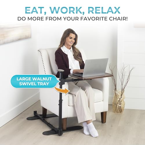 Stander Wonder Tray Plus, Adjustable Recliner Swivel TV Tray with Standing Handle for Seniors & Elderly Adults, Walnut Laptop Desk for Couches & Chairs, Mobility Aid Sit and Stand Assist