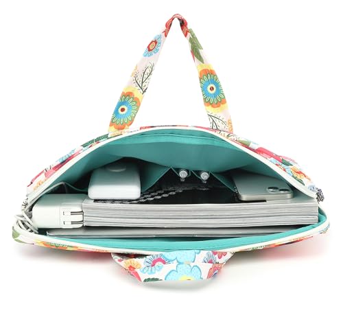 Muti-Pockets Laptop Sleeve Case Bag,Rebound Bubble Cushioned Laptop Shoulder Bag Fits Laptop 15.6 inch-16 inch (Red Flower) - color: Red Flower(muti-pockets)