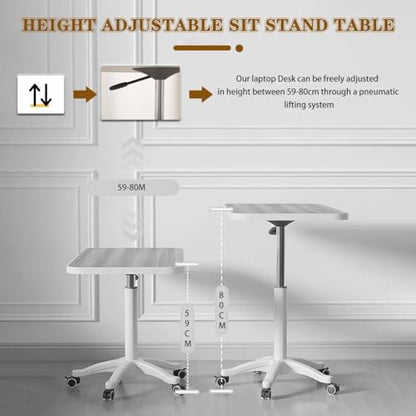 Height Adjustable Compact Laptop Desk, Pneumatic Sit Stand Table, Mobile Standing Desk with 5 Wheels, Portable Spacious Sofa Side Table, Easy to Install(A) - color: A