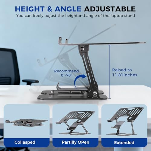 Ergonomic 2-in-1 Laptop Phone Stand for Desk, Adjustable Riser, Sturdy and Portable, Fits All Laptops and Phone（Dark Black） - color: Dark Black