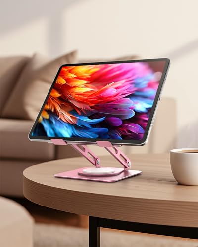 LOXP Adjustable Tablet Stand, 360 Rotating iPad Stand with Heavy-Duty Base | Perfect for Travel, Desk, Office, 4.7-16.9" Device, iPad Pro Air Mini, Kindle, Surface Tablet, Portable Monitors - Gold - color: Pink