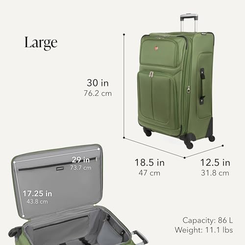 SWISSGEAR Sion Softside Expandable Spinner Luggage Durable Lightweight Travel Suitcase, Evergreen, 2-Piece Set (Carry-On/Large) - color: Evergreen, size: 2-Piece Set (Carry-On/Large)
