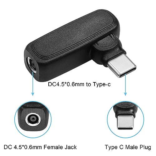 100W PD USB Type C to DC 4.5mm x 0.6mm Adapter,90 Degree DC 4.5x0.6mm Female to USB Type C Male Power Charging Adapter for Laptop Power Supply