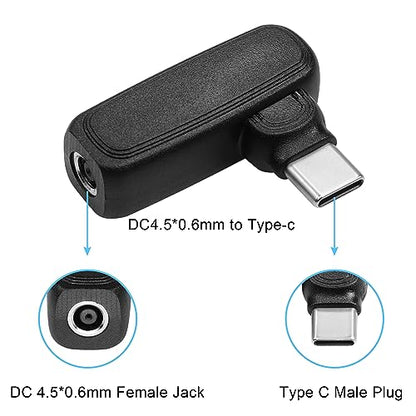 100W PD USB Type C to DC 4.5mm x 0.6mm Adapter,90 Degree DC 4.5x0.6mm Female to USB Type C Male Power Charging Adapter for Laptop Power Supply