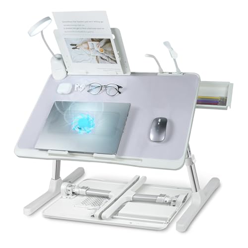 iXTRA Adjustable Laptop Lap Desk with Cooling Fan USB Light for Adults 56x32cm,Grey - color: Grey,56-32cm