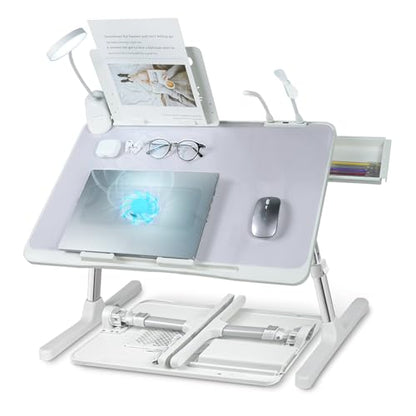 Adjustable Laptop Lap Desk with Cooling Fan USB Light for Adults 56x32cm,Grey - color: Grey,56-32cm