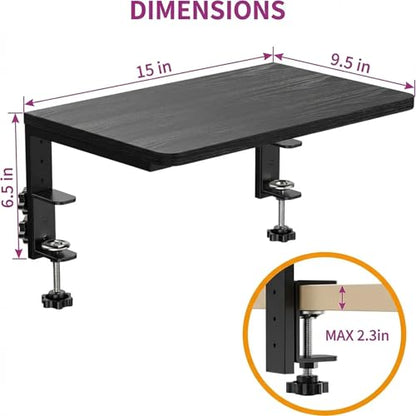 Clamp On Desk Extender, Monitor Riser Shelf, 44 lb Load | Height options, No-drill setup, Heavy duty frame, Office station, Gaming PC area, Home workspace, Storage layer, Black finish