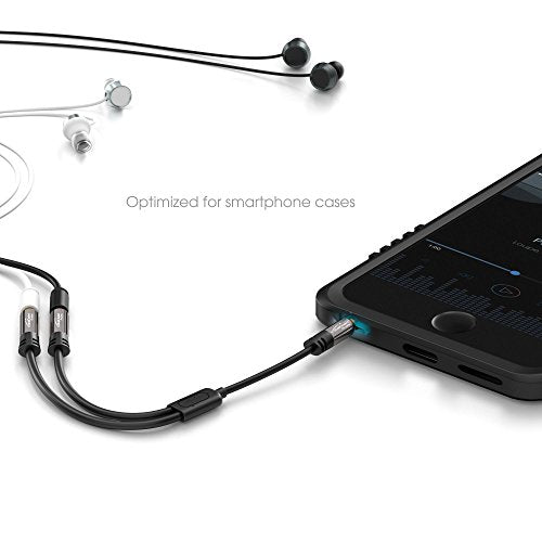 KabelDirekt – Y Adapter & Jack & AUX Splitter – 3.5mm | 1×3.5mm male to 2× female, connect two sets of headphones to a smartphone/tablet/notebook, stereo, 4in, black
