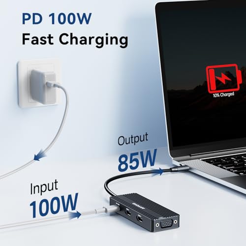 USB C Docking Station Dual HDMI Monitor Adapter 8-in-1 USB C HUB 3 Monitors Adapter with 4K HDMI +VGA +PD100W+Audio Laptop Docking Station for Dell/Lenovo/HP/Samsung/ASUS (Black) - color: Black