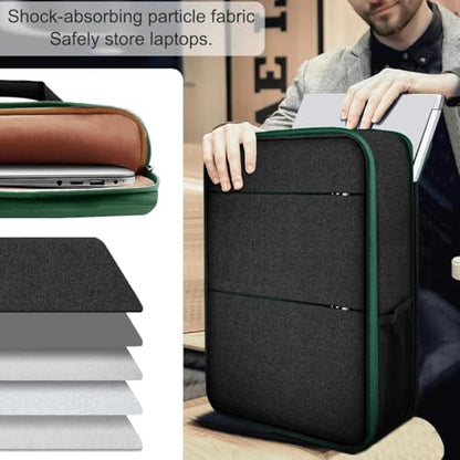Travel Laptop Backpack with Small Case for 15-16 inch Notebooks, Slim & Expandable Computer Bag for College Business Commute for Men and Women,Black-Green - color: Black-green