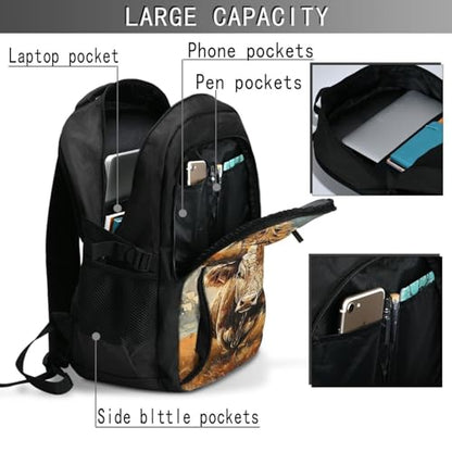 Travel Laptop Backpack With Usb Charging Port - Longhorn Cow Rural Texas Western Pasture Rustic 15.6 Inch Anti-Theft Business Backpack For Men Women, Carry On Bag With Hidden Pocket