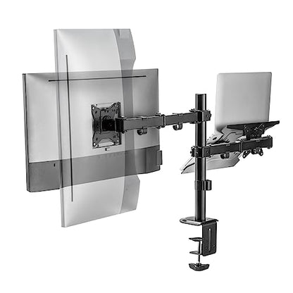 Ewent Monitor Stand Arm with Tray for Laptop for LED LCD Screen from 13 to 32 Inches, Tilt Rotation Ergonomic Table Stand with Clamp, VESA Dimensions: 75 x 75-100 x 100 mm