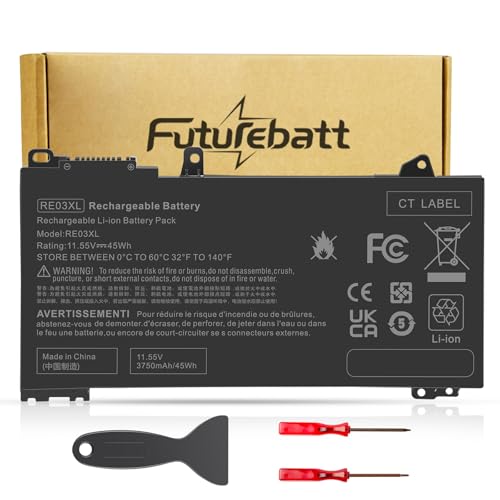 Futurebatt RE03XL L32656-005 Battery Replacement for HP ProBook 430 440 445 450 455R G6 430 440 445 450 G7 Notebook Battery L32407-AC1 L32407-2B1 L32407-541 HSTNN-OB1C HSTNN-UB7R HSTNN-DB9A RFO3XL - size: RE03XL 9.88×4.72×1.30 in