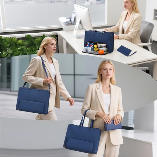 Keyli 3pcs Laptop Bag for Women 15.6 inch and Lunch Tote Bag for Women with Insulated Lunch Compartment Computer Briefcase - color: 1.0-blue