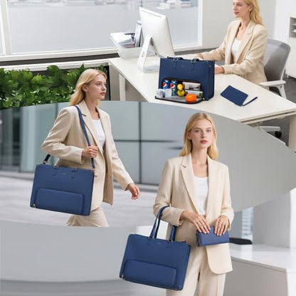 Keyli 3pcs Laptop Bag for Women 15.6 inch and Lunch Tote Bag for Women with Insulated Lunch Compartment Computer Briefcase - color: 1.0-blue