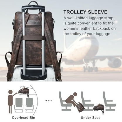 Shrrie 15.6 inch Laptop Backpack for Women,Large Leather Backpack Purse,Travel,Carry on,Water Resistant Casual Laptop Backpacks,College Backpack,Work Backpack for Women,Two-toned Coffee - color: Two-toned Coffee