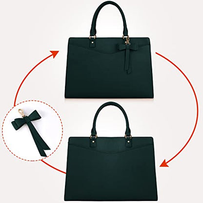 RAINSMORE Laptop Bag for Women 15.6 Inch PU Tote Bag Business Work Bag Waterproof Briefcase Computer Tote Lightweight Handbag Shoulder, Dark Green - color: Dark Green