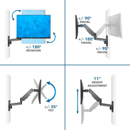 Mount-It Monitor Wall Mount, Gas Spring Arm, Full Motion, 17-32 Inch | Computer Monitor Arm with Cable Management, 11 in Height Range, Tilt Swivel, VESA 75x75 100x100, 17.6 Lbs, Alloy Steel, Black