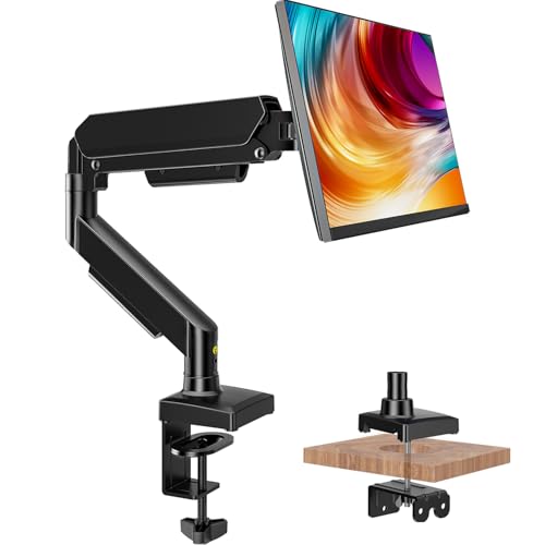 Single Monitor Mount, Gas Spring Arm for 17-32 inch Screens Adjustable Monitor Stand, Vesa Mount Stand with Clamp and Grommet Aluminum Base - Fits 4.4 to 22lbs LCD Computer Monitors HD09B-001 - size: Single monitor arm