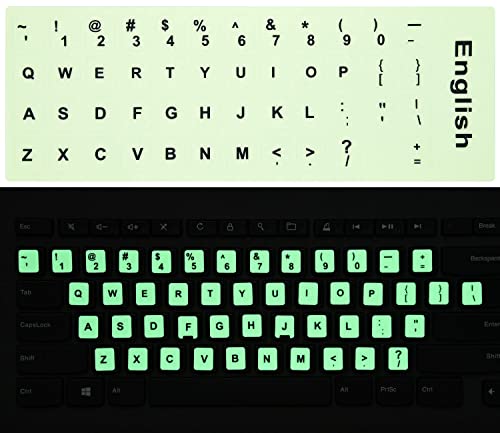 2PCS Pack Universal English Keyboard Stickers Glow in The Dark, Keyboard Letters Stickers for Computer Laptop Notebook Desktop (English-Glow) - color: English-Glow
