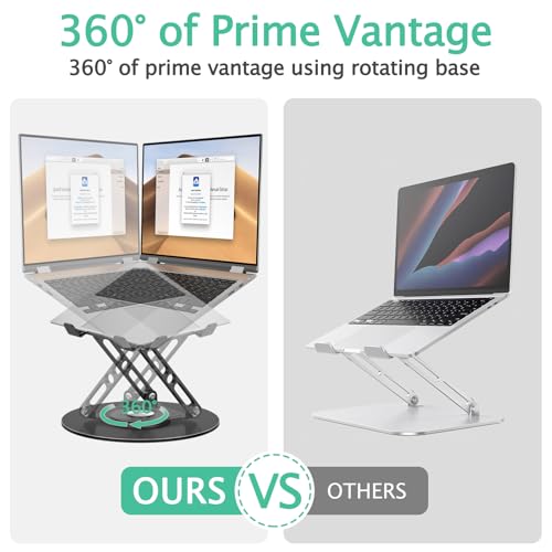 Laptop Stand for Desk Adjustable Computer Stand with 360 Rotating Base Ergonomic Laptop Riser Mount for Desk Foldable Protable Computer Desk Fits with MacBook Pro Air, Round Black - color: Round, Black
