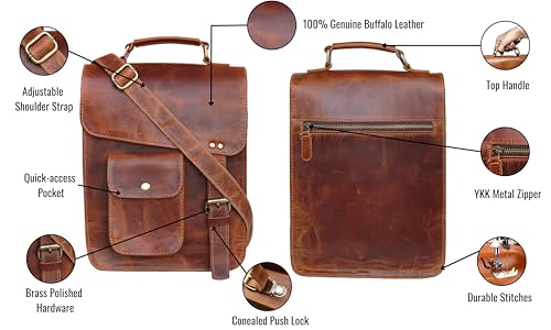 leather messenger bag laptop case office briefcase gift for men computer distressed shoulder bag - style: 11 Inches