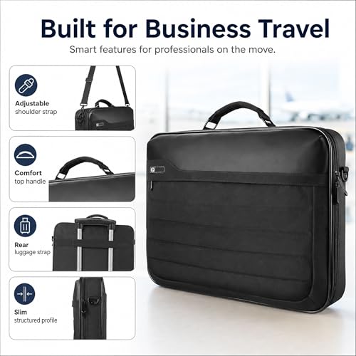 Vangoddy 12-13 Inch Laptop Meeting Bag, Hard Shell Nylon Briefcase Opens Flat, Padded Device Compartment, Front Organizer Pocket, Luggage Strap, Water Resistant, Black