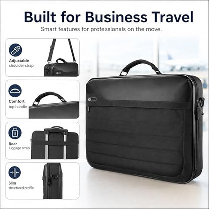 Vangoddy 12-13 Inch Laptop Meeting Bag, Hard Shell Nylon Briefcase Opens Flat, Padded Device Compartment, Front Organizer Pocket, Luggage Strap, Water Resistant, Black
