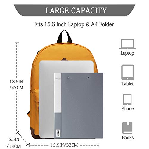 Backpack for Men Women,VASCHY Classic Water-resistant Lightweight Travel School Backpack Casual Daypack - color: Yellow
