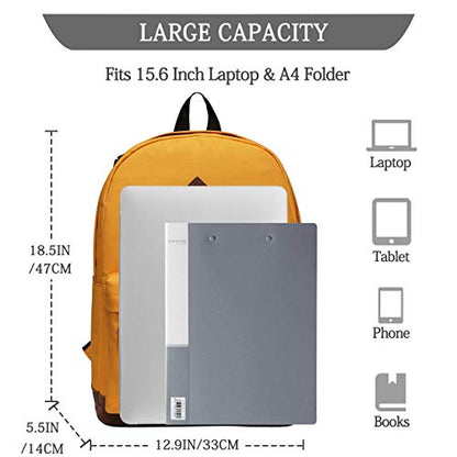 Backpack for Men Women,VASCHY Classic Water-resistant Lightweight Travel School Backpack Casual Daypack - color: Yellow