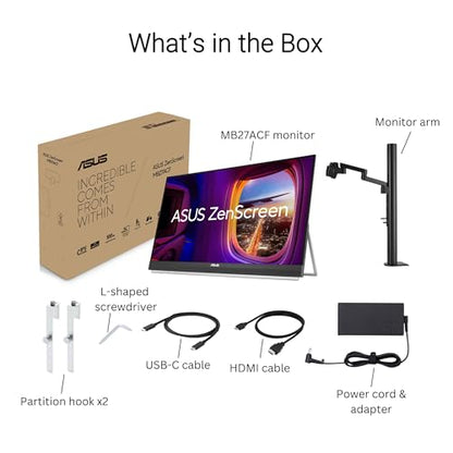 ASUS ZenScreen 27” 1440P Transportable Monitor (MB27ACF) - QHD (2560 x 1440), IPS, 100Hz, USB-C PD 70W, Speakers, Carrying Handle, Kickstand, C-clamp, Sub-woofer, 2.1 Channel Audio, 3 yr Warranty - style: ERROR:#N/A