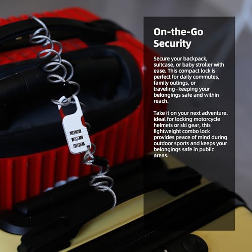 Ski Lock Cable Retractable, Small Cable Travel Locks with Combination, Mini Padlock Combination, for Luggage, Suitcases, Backpack, Snowboard, Ski Gear, Bike, Motorcycle Helmet Anti Theft - color: Black+White