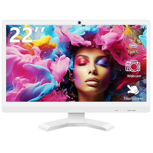 22 inch Touch Screen Monitor with Webcam FHD 1920x1080P Computer Monitor FreeSync HDR HDMI Ports Eye Care Frameless VESA Mount