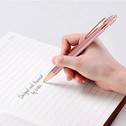 MengRan Rose Gold Pens with Stylus Tip, Black Ink, 12 Pack | Medium Point, 2 in 1 Click Ballpoint Pens & Stylus Pens for Touch Screens