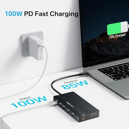 USB C Docking Station Dual HDMI Monitor, Laptop Docking Station 3 Monitors, 2 * 4K HDMI+1080p VGA+100W PD+Ethernet+3 USBC 10Gbps+SD/TF+Audio Adapter, USB C Hub for Dell/Lenovo/HP/ThinkPad(Black) - color: Black