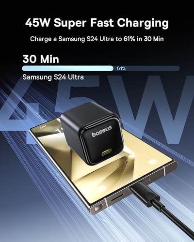 Baseus 45W USB C Charger Block, 2 Pack Fast Charger with USB-C Cable | USB C Brick Fast Charging Block for iPhone 17/16/15 Series, iPad, Galaxy S24 Ultra and More Series - style: 45W 2Pack Black