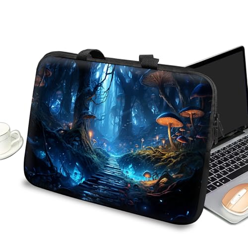 Universal Laptop Case Sleeve 10 inch with Handle and Zipper, Kids Tablet Carrying Case Messenger Bag Portable Tote Bag for 7-10 inch iPad/Notebook/eBook/Readers, Forest Mushroom - color: Forest Mushroom, size: 10 inch