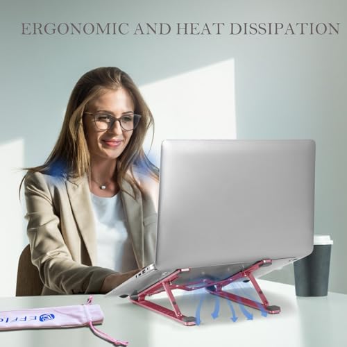 Laptop Stand for Desk, Ergonomic Lap Riser, Portable Laptop Stand, Aluminum Lightweight Foldable Notebook Support, Compatible with Laptop 10-15.6'' and Tablet, Phone (Pink)