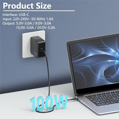 Hafiuege 100W USB C Laptop Charger, Type C Power Adapter for All Devices | Fit for Asus ROG Ally , HP Chromebook, Lenovo ThinkPad, Acer Laptops, Charge Type-C 96W 90W 65W 45W 30W Devices