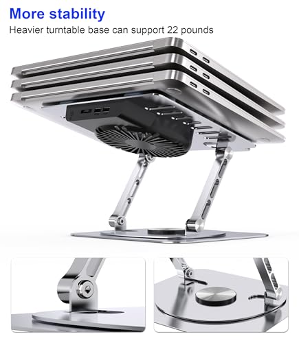 Laptop Stand,with 360°Rotating Base,External Cooling Fan,Adjustable RGB Lighting,Ergonomic Foldable Notebook Computer Holder.Compatible with All 10-17" Laptops Tablets,Silver - color: Silver