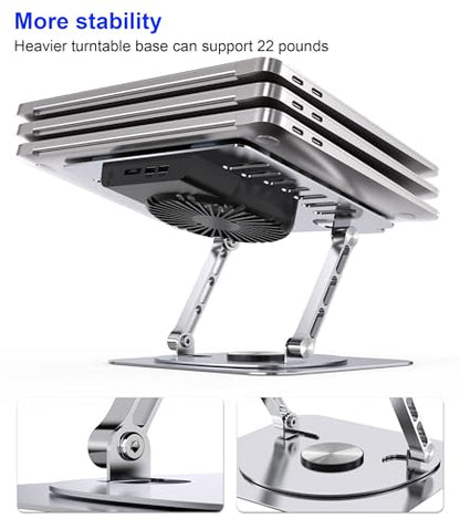Laptop Stand,with 360°Rotating Base,External Cooling Fan,Adjustable RGB Lighting,Ergonomic Foldable Notebook Computer Holder.Compatible with All 10-17" Laptops Tablets,Silver - color: Silver