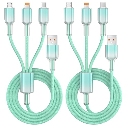 Multi Charging Cable, 3 in 1 Chargers for Multiple Devices, 48 Braid Universal Charger Cord with USB-C/IP/Micro, Multi Charger Cable for iPhone17-11/ Android / Pad (2Pack 4FT),Travel/Car/Cruise/Beach - color: Light Green, size: 4FT 2Pack