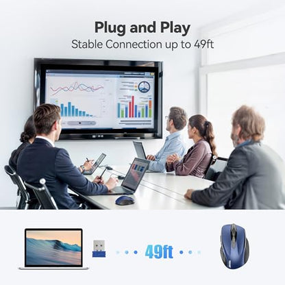 TECKNET Wireless Mouse, 2.4G Ergonomic Computer Mouse, 2600 DPI, Blue | Ergonomic Design with Side Grips, Adjustable DPI, 2-Year Battery, Compact Size, USB-A Plug & Play, Wide OS Compatibility - color: Blue